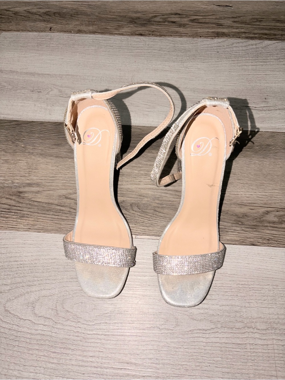 Delicious Silver Sparkle Open-Toe Ankle-Strap Heels